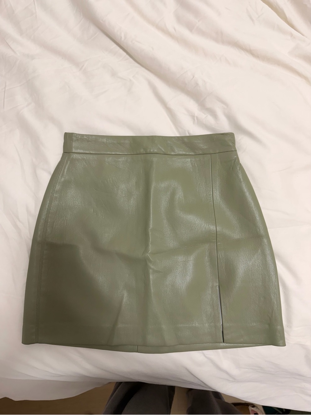 Aritzia Olive Green Faux Leather Mini Skirt